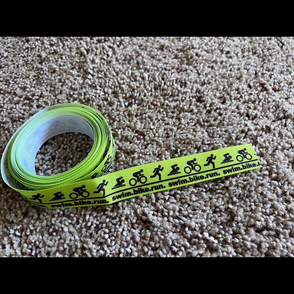 Neon green grosgrain ribbon - swim bike run triathlon
